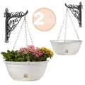 Produktbild: 2x Blumenampel Blumentopf hängend außen Hängetopf für Pflanzen Blumentöpfe zum aufhängen Hängeampel inkl. Kette Wandhalterung Rattan weiß