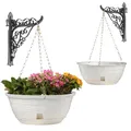 Produktbild: GarPet 2er Set Blumenampel Blumentopf hängend außen Hängetopf für Pflanzen Blumentöpfe zum aufhängen Hängeampel inkl. Kette Wandhalterung Rattan weiß