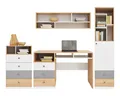 Produktbild: Deine Möbel 24 Jugendzimmer-Set POKO 1 mit Schreibtisch, Regal, Kommode und Hängeregal, (4-tlg., 4-teilig), in Biskuiteiche / Weiß Lux / Grau