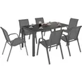 Produktbild: Idmarket - Gartenmöbel Madrid Tisch 150 Cm Und 6 Stapelbare Stühle Anthrazitgrau