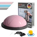 Produktbild: DH FitLife Balance Ball, Yoga Gleichgewichtstrainer Φ60*22cm bis 200 KG belastbar, halber Gymnastikball Fitness Balance Board, Balance-Board mit Pumpe und 2 Fitnessbändern, Rosa