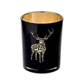 Produktbild: EDZARD Windlicht Fancy (Höhe 13 cm, ø 10 cm), Teelichtglas im Hirsch-Motiv, außen schwarz/innen Gold,