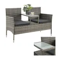 Produktbild: Juskys Polyrattan Gartenbank Monaco grau-meliert - 2-Sitzer Bank mit Tisch & Kissen - 133×63×84 cm