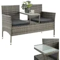 Produktbild: Juskys Balkonset Monaco, Balkonmöbel in Rattan-Optik, Polyrattan 2-Sitzer mit Tisch & Kissen braun|grau