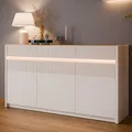 Produktbild: Forte Oak SQUERE Sideboard 160, Elegantes Sideboard mit 3 Türen, Beleuchtung und Lamellendesign, Holzwerkstoff, Mauvella Eiche Dekor/Sand, 160 cm breit x 85,9 cm hoch x 41,5 cm tief