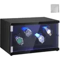 Produktbild: VEVOR Uhrenbeweger, Automatik-Uhrenbeweger, Watch Winder, Uhrenbeweger für Automatikuhren, Automatischer Uhrenbeweger mit Platz für 4 Uhren, LED Beleuchtung, Max. 20 cm Riemenlänge Schwarz