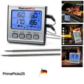 Produktbild: Digitales Edelstahl Grillthermometer mit 2 Sonden, Blaues Display bis 300°C