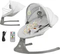 Produktbild: Elektrische 2-in-1 Babywippe/Babyliege LUMI 2 von Kinderkraft – Wippe mit sanfter Seitenbewegung, 12 Melodien, Timer & Moskitonetz – Grau
