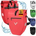 Produktbild: Valkental Fahrradtasche Gepäckträgertasche - Fahrradtasche für Gepäckträger, wasserdicht, große Reflektoren, 20L & 28L rot Spar-Bundle