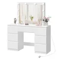 Produktbild: WOLTU Schminktisch mit Beleuchtung Hollywood und Steckdose, einstellbare Helligkeit, Schminktisch mit Spiegel LED, Kosmetiktisch mit 7 Schubladen, 110x140,5x39,5 cm, für Schlafzimmer, Weiß