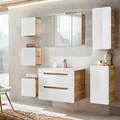 Produktbild: Lomadox - Badezimmer Set 7-tlg in Hochglanz weiß mit Wotan Eiche Nb. LUTON-56 mit LED-Spiegelschrank, b/h/t ca. 180/200/46 cm