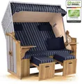 Produktbild: Strandkorb Ostsee 2,5-Sitzer 150cm breit in Beige Weiß Blau Nadelstreifen Zerlegt ideal für Balkon, Terrasse oder Garten
