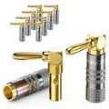 Produktbild: deleyCON 10 Stück Bananenstecker Set 90° Gewinkelt - Vergoldet Schraubbar für Lautsprecherkabel Boxenkabel 0,75 mm - 4,5 mm & z. B. HiFi Heimkino Receiver