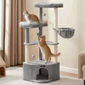 Produktbild: FEANDREA Kratzbaum für Raumecke, Katzenbaum, mit großer Kuschelhöhle, großen Plattformen, mehr Stabilität Taubengrau