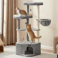 Produktbild: FEANDREA Kratzbaum für Raumecke, Katzenbaum mit großer Kuschelhöhle, mehr Stabilität