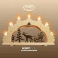 Produktbild: weigla - Schwibbogen original Erzgebirge I LED Lichterbogen Weihnachten I Motiv Weihnachtsmann auf Schlitten Rustikal I 7 Lampenkerzen + 1 Ersatzlampe I 7 x 34 V, 0,2 W, E10 I Weihnachtsdeko