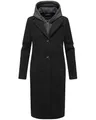 Produktbild: Navahoo Damen Mantel in Woll-Optik langer Trenchcoat leicht oversized mit (abnehmbarem) Kapuzen-Einsatz aus Sweat-Material Kekstraum 14 Black Gr. XL