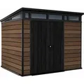 Produktbild: Keter Signature Gartenhaus 9x7 Walnuss Kunststoff mit Pultdach & Bodenplatte - Braun/Grau