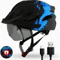 Produktbild: Fahrradhelm H085 Urban mit LED-Rücklicht & Magnet-Sonnenbrille Visier – City Helm für Damen & Herren – 54-61cm – Ultraleicht 245g Schwarz B... - Schwarz/Blau