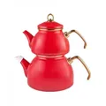 Produktbild: Karaca Retro Emaille Teekannen- Set, Rot, Induktionsgeeignet, Teekocher, Wasserkocher, Teeaufguss 1,1L, Wasserkanne 2,3L, Türkische Teekessel, Tea Maker, Caydanlik