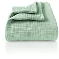 Produktbild: Laynenburg Tagesdecke Musselin aus 100% Baumwolle – Baumwolldecke, Kuscheldecke, Wohndecke als Sommerdecke, Bett-Überwurf, Couch-Überwurf, Sofa-Decke grün 220 cm x 240 cm