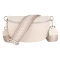 Produktbild: MIRROSI® Bauchtasche Damen, Echtleder, Made in Italy, Umhängetasche, Brusttasche, Crossbody Bag (1 Tasche & 2 Gurte) (Beige (Kreis), Große Tasche (28x18x9cm))