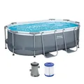 Produktbild: Bestway Power Steel Frame Pool Set mit Filterpumpe 305 x 200 x 84 cm, grau, oval