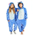 Produktbild: Nerd Hunters Stitch Kigurumi Pyjama Onesie für Erwachsene - Plüschiger, Unisex Tier-Pyjama, Größen 95-145 cm (DE/NL/SE/PL, Numerisch, 140, Regular, Blue Stitch)