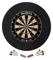 Produktbild: Stagecaptain DBS-1715 Bullseye Pro Dartscheibe mit Pfeilen - Profi Steeldartscheibe aus Sisal - Dartboard mit dünnen Drähten - Dart Scheibe mit 6 Dartpfeilen und 4 Sets Flights - Set inkl. Catchring