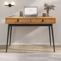 Produktbild: Schreibtisch WANDA mit 2 Schubladen aus Massivholz Eiche farben / schwarz - Bürotisch mit konischen Beinen, Home Office Tisch, Büromöbel mit Sta... - Braun
