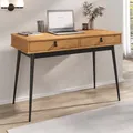Produktbild: IDIMEX Schreibtisch Wanda mit 2 Schubladen aus Massivholz Eiche Farben/schwarz - Bürotisch mit konischen Beinen, Home Office Tisch, Büromöbel mit Stauraum