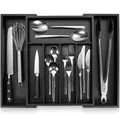 Produktbild: budu Besteckkasten #38 (Tiefe 38cm) aus Bambus - Schwarz - Schubladen Ordnungssystem für die Küche - Besteckkasten für Schubladen aus Bambus - Ausziehbar - Kitchen drawer organizer - Kitchen organizer