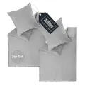Produktbild: SCHÖNER WOHNEN Satin Bettwäsche 140x200 Baumwolle Grau - Luxus Bettwäsche-Sets 4teilig - weich & atmungsaktiv - bestehend aus 2 Bettwäschebezüge und 2 Kopfkissenbezüge 70x90cm - Öko-Tex
