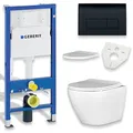 Produktbild: KOLMAN WC Set: Geberit Duofix Basic UP 100 Vorwandelement + Wand-WC Desna Weiß + Drückerplatte Delta01 Schwarz + Slim Duroplast WC-Sitz mit Soft-close + Schallschutzmatte