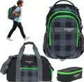 Produktbild: Schulrucksack 3 Teile Set Elephant Hero Signature Rucksack Schultasche Jungen Mädchen Schulrucksackset Box 12609 Plaid Schwarz Grün rsmb