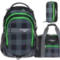 Produktbild: Elephant 3 Teile Set Schulrucksack HERO Signature Rucksack + Sporttasche + Mäppchen (Plaid Green (12609 Schwarz GRÜN)