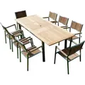 Produktbild: ALEOS. Gartengarnitur Edelstahl Teak Set Ausziehtisch 160-220 x 90 cm + 8 Teak Sessel A-Grade Teak Holz Serie KUBA Gastroqualität