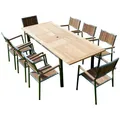Produktbild: Gartengarnitur Edelstahl Teak Ausziehtisch 160-220x90cm +8 Sessel stapelbar KUBA