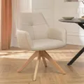 Produktbild: riess-ambiente Drehbarer Stuhl ALMARA beige sand natur Echtleder Eiche Massivholz 360° Esszimmerstuhl