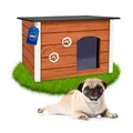 Produktbild: Outentin Hundehütte Outdoor Winterfest - Hundehaus für Mittelgroße Hund - Isoliert und Wetterfest - Hunde Haus für Draußen mit zum Öffnen Flachdach - Stabile und Moderne Villa - 76 x 60 x 60cm - Teak