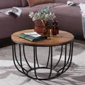 Produktbild: WOHNLING Couchtisch WL5.677 60x39x60 cm Sheesham Massivholz / Metall Korbtisch Sofatisch Wohnzimmertisch Rund Stubentisch Industrial Braun Holztisch