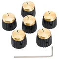 Produktbild: Musiclily Pro Universal Amp Potiknöpfe Knobs mit Schraubbar für Alle Potentiometer Marshall Verstärker, Schwarz mit Gold Aluminium Kappe (6er Set)