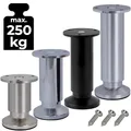 Produktbild: Stahlia Möbelfüße verstellbar (4er Set) 25cm Höhe SCHWARZ MATT Ø 38mm Aluminium Schrankfüsse belastbar bis 250Kg Sofa Füße Möbelbeine Metallfüße Regalfüße