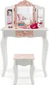 Produktbild: COSTWAY Kinder Schminktisch mit Hocker, 2 IN 1 Frisiertisch Schreibtisch mit dreifach klappbarem Spiegel & Abnehmbarer Platte & Schublade, Schminkkommode im Prinzessin-Stil (Zebra)