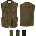 Produktbild: German Wear Herren Jagd Lederweste Jagdweste aus Nubuckleder - Freizeit 9-Taschen Angelweste - Outdoor Camping Multi-Taschen Angler Weste - Multifunktionsweste Tarnweste Dunkelbraun - 48