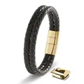 Produktbild: SERASAR 17cm Gold Männer Armband Leder Armreif Herren Lederband Herrenarmreif Armschmuck Schmuck Armkette Flecht Wickelarmband Kette Armbändchen Men Leather Bracelet