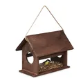 Produktbild: Relaxdays Vogelfutterhaus Holz, zum Aufhängen, Futterspender Wildvögel, Vogelfutterstation, HBT 24x30x21 cm, Dunkelbraun