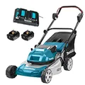 Produktbild: Makita DLM460PT2 Akku-Rasenmäher 2 x 18 V/ 5,0 Ah, 2 Akkus + Doppelladegerät, Blau