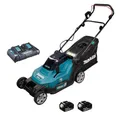 Produktbild: Makita Akkurasenmäher DLM432PT2, (mit Doppelladegerät und 2 Akkus), mit Akku und Ladegerät443, 43cm Schnittbreite