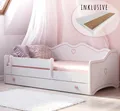 Produktbild: Mädchenbett Kinderbett Jugendbett 80x160 mit Matratze Rausfallschutz & Schublade | Prinzessin Kinder Sofa Couch Bett umbaubar weiß rosa